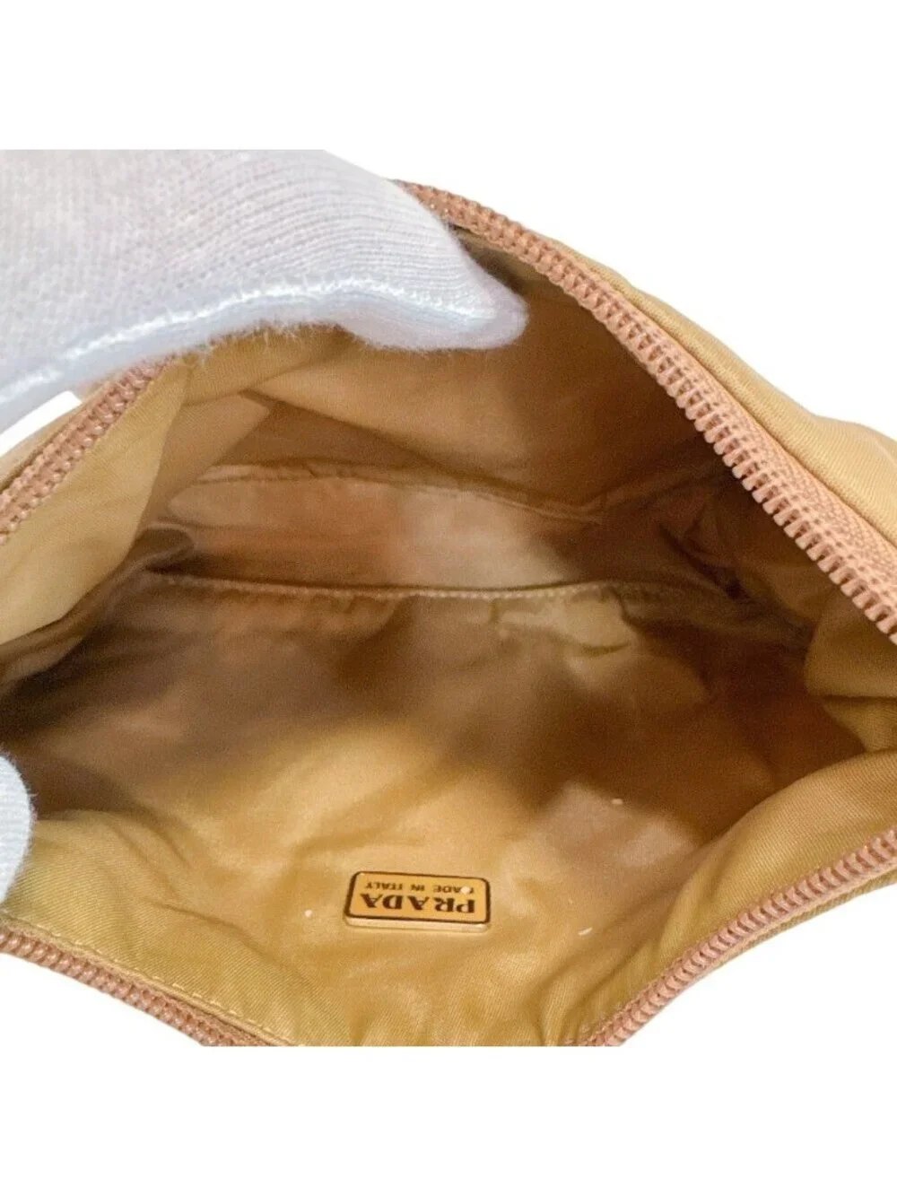 Prada Triangle Logo Nylon Pouch Beige